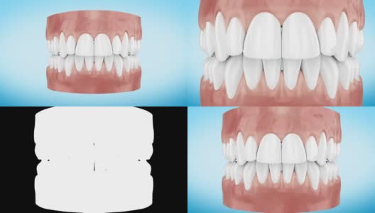 美丽的白色干净的牙齿缩放近距离3d动画。阿尔法通道。高清在线视频素材下载