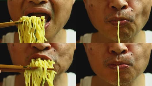 泰国男子吃面条高清在线视频素材下载