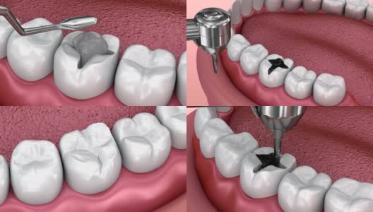 龋齿去除，牙裂填补，医学上准确的3D插图高清在线视频素材下载