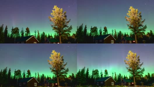 北极光，加拿大贾斯帕国家公园木屋上的北极光高清在线视频素材下载