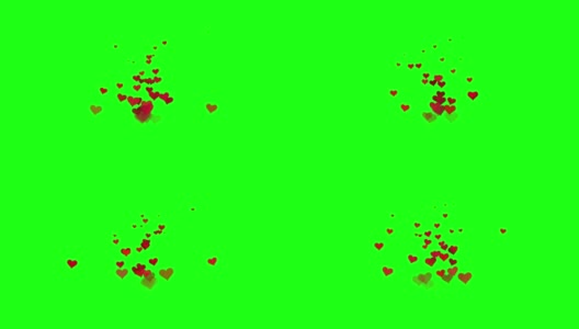 无缝循环许多红心粒子情感淡出漂浮在绿色屏幕背景。彩色键上的图标五彩纸屑和抽象粒子作为装饰模板元素。情人节快乐高清在线视频素材下载