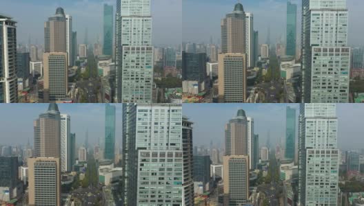 晴天南京市区商业中心交通街道航拍全景4k中国高清在线视频素材下载