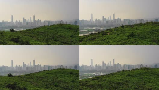 鸟瞰图，雾和全景深圳城市高清在线视频素材下载