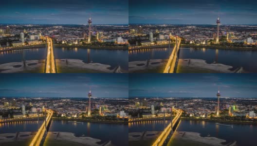 Düsseldorf城市夜景-空中Hyperlapse高清在线视频素材下载