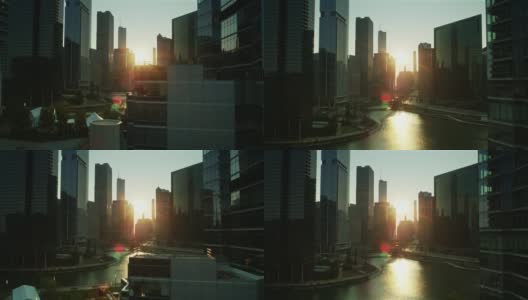 无人机拍摄芝加哥河流汇合处高清在线视频素材下载