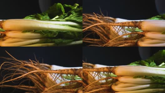 新鲜的甜菜根绿色健康的绿色食物蔬菜和蔬菜准备在热水中煮高清在线视频素材下载