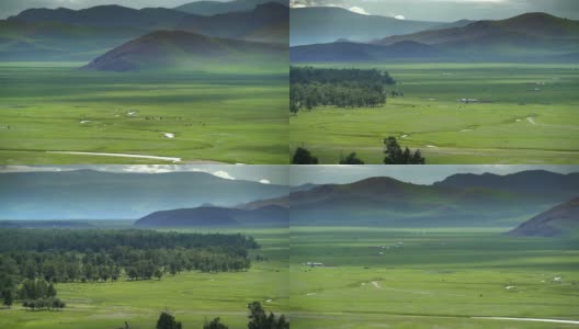 中亚地理中的广阔草甸与河流高清在线视频素材下载