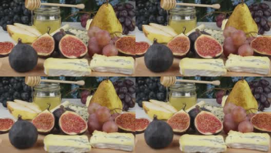 蜂蜜，蓝纹奶酪和各种水果，最适合搭配蓝纹奶酪高清在线视频素材下载