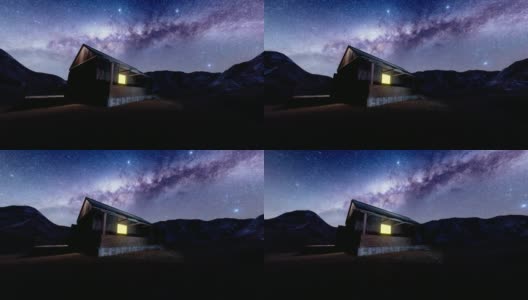 小屋和银河天空高清在线视频素材下载