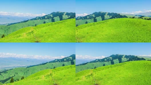 绿草如茵，青山绿水，蓝天碧水。新疆美丽的草原景观高清在线视频素材下载