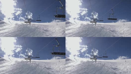 滑雪胜地缆车鸟瞰图，寒假背景，视频4K高清在线视频素材下载
