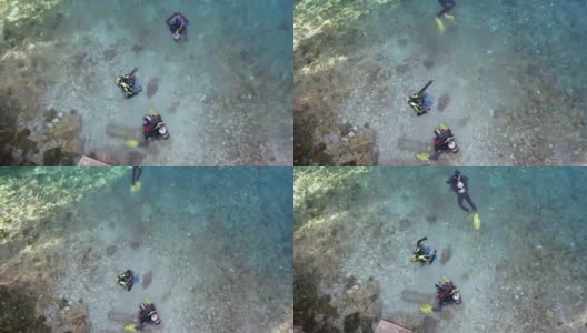 水肺潜水员在Gökpınar湖里练习水下水肺潜水高清在线视频素材下载