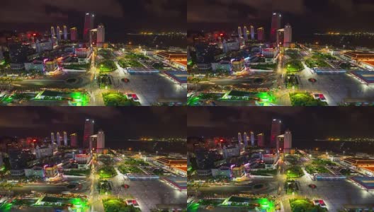 夜晚照亮了珠海城市景观拱北口岸入口拥挤的广场湾屋顶全景4k时间流逝中国高清在线视频素材下载