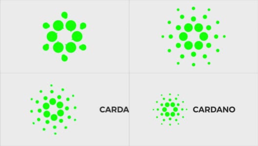 卡达诺符号ADA区块链加密货币动画。数字货币卡达诺，一个带有抽象圆点的标志高清在线视频素材下载