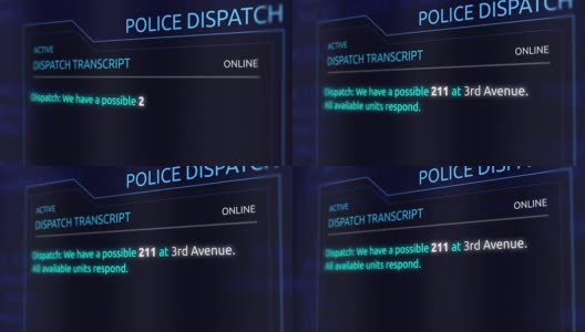 虚拟警察调度文字记录图形界面-代码211 -抢劫高清在线视频素材下载