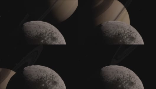土卫八卫星与土星凌日的巨大视角的特写高清在线视频素材下载