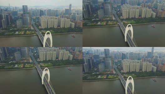 白天广州市交通笠德大桥珠江湾空中俯瞰4k中国高清在线视频素材下载