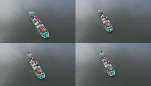 海上集装箱船鸟瞰图高清在线视频素材下载