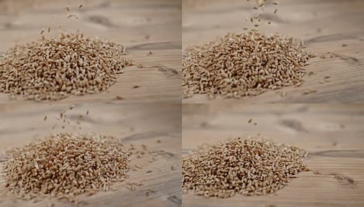 小麦粒落在桌上高清在线视频素材下载