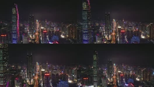 夜光深圳市区交通街道航拍全景4k中国高清在线视频素材下载