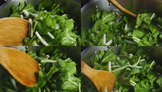 新鲜的甜菜根绿色健康的绿色食物蔬菜和蔬菜准备在热水中煮高清在线视频素材下载