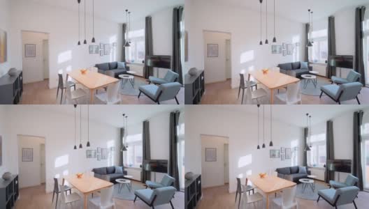 现代客厅与餐桌和沙发区高清在线视频素材下载