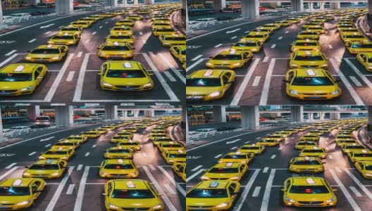 T/L TU晚上机场出口处繁忙的出租车排队高清在线视频素材下载