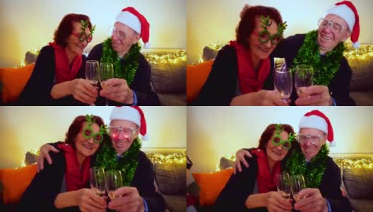 一对老年夫妇在家庆祝新年高清在线视频素材下载
