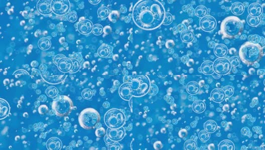 运动在蓝色清澈的水中放置氧气泡泡作为生态、环境、清洁的海洋、饮用水、化妆品广告、洗涤液、肥皂或抽象背景的概念高清在线视频素材下载