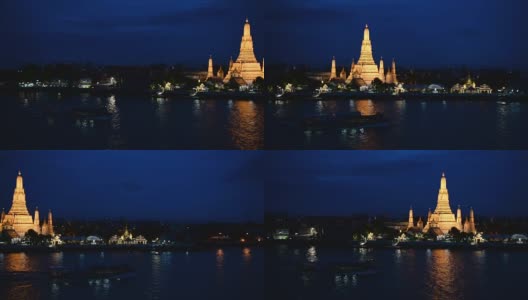 夜景Wat Arun横跨湄南河与曼谷的船高清在线视频素材下载