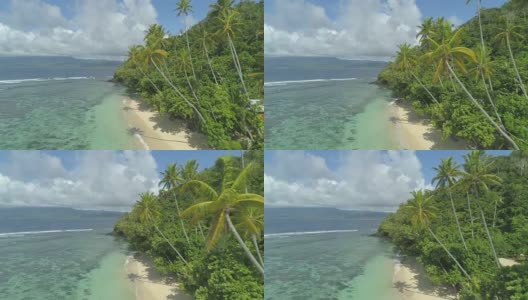 航拍被棕榈树和沙滩覆盖的岛屿海岸线高清在线视频素材下载