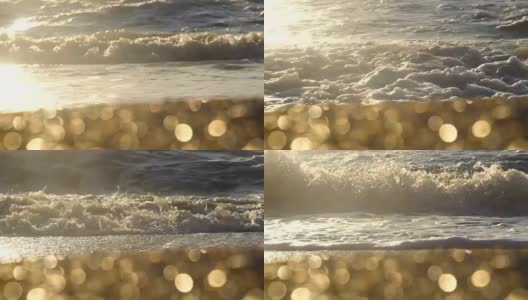 在日出时间的黑海与博凯在前景上冲浪波浪高清在线视频素材下载