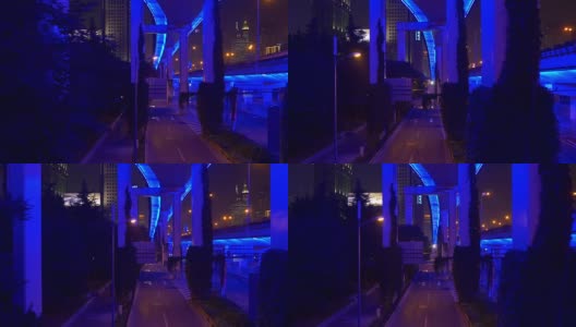 夜光照亮上海城市交通街道路口全景4k中国高清在线视频素材下载