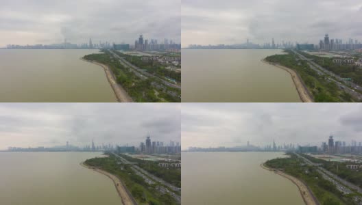 深圳的城市。南山区城市景观及海湾公园。中国空中拍摄高清在线视频素材下载