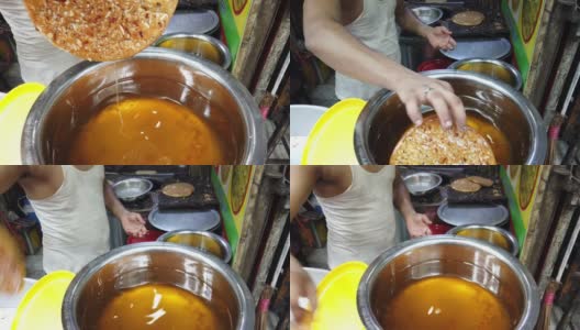 近距离拍摄的北印度次大陆流行的街头食物手持万向架在4k高清在线视频素材下载