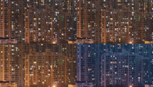 上海许多建筑从白天到夜晚的变迁特写。高清在线视频素材下载
