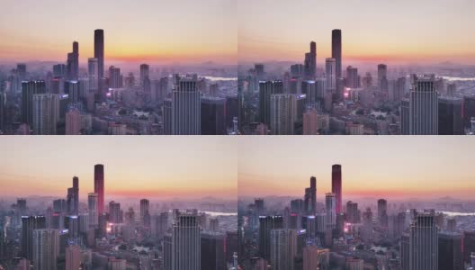 鸟瞰图与日落现代城市高清在线视频素材下载