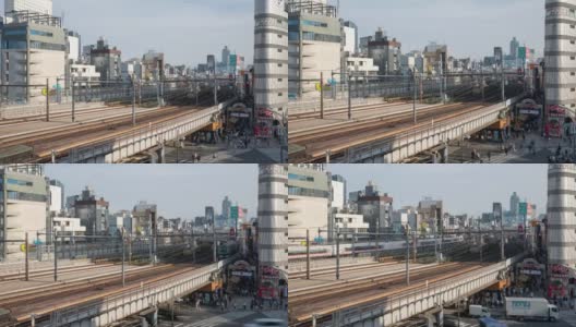 4K延时:鸟瞰图的旅行者行人拥挤的十字路口和火车移动在Ameyoko市场在东京上野。高清在线视频素材下载