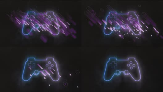 动画紫色形状和游戏pad在黑色背景高清在线视频素材下载
