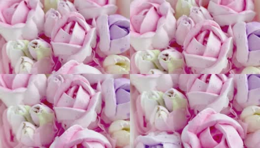 玫瑰形状的棉花糖。节日的甜点高清在线视频素材下载