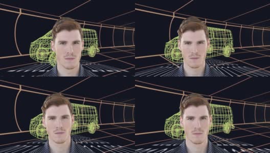 动画白人男子在三维绘制模型的货车和网格高清在线视频素材下载