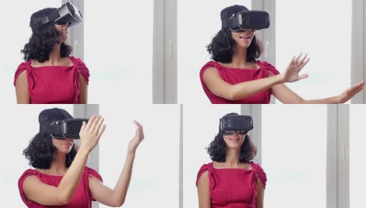 女人在虚拟现实面具。高清在线视频素材下载