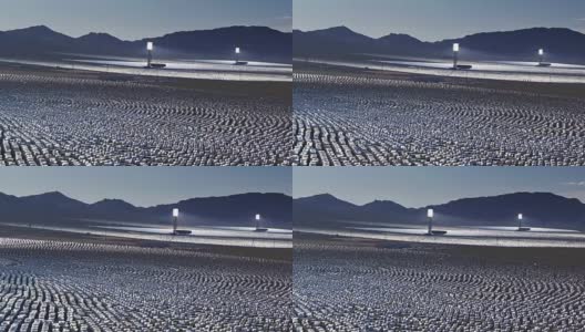 艾文帕太阳能热电厂的三个定日镜环-无人机拍摄高清在线视频素材下载