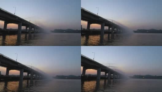 韩国首尔的半坡桥上有水秀彩虹喷泉高清在线视频素材下载