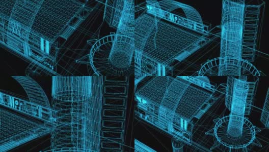 三维渲染-线框架模型的工业建筑高清在线视频素材下载