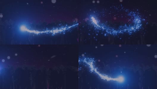 动画的蓝色烟花和光点在跳舞的人群高清在线视频素材下载