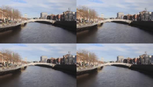 爱尔兰都柏林著名的旅游景点，半便士桥。高清在线视频素材下载