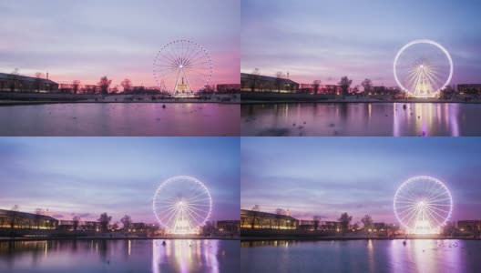 日落时分的巴黎摩天轮高清在线视频素材下载