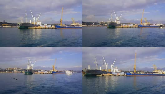 两艘停泊在土耳其伊斯坦布尔港的船高清在线视频素材下载
