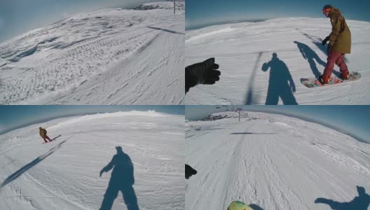 山上的自由滑雪者高清在线视频素材下载
